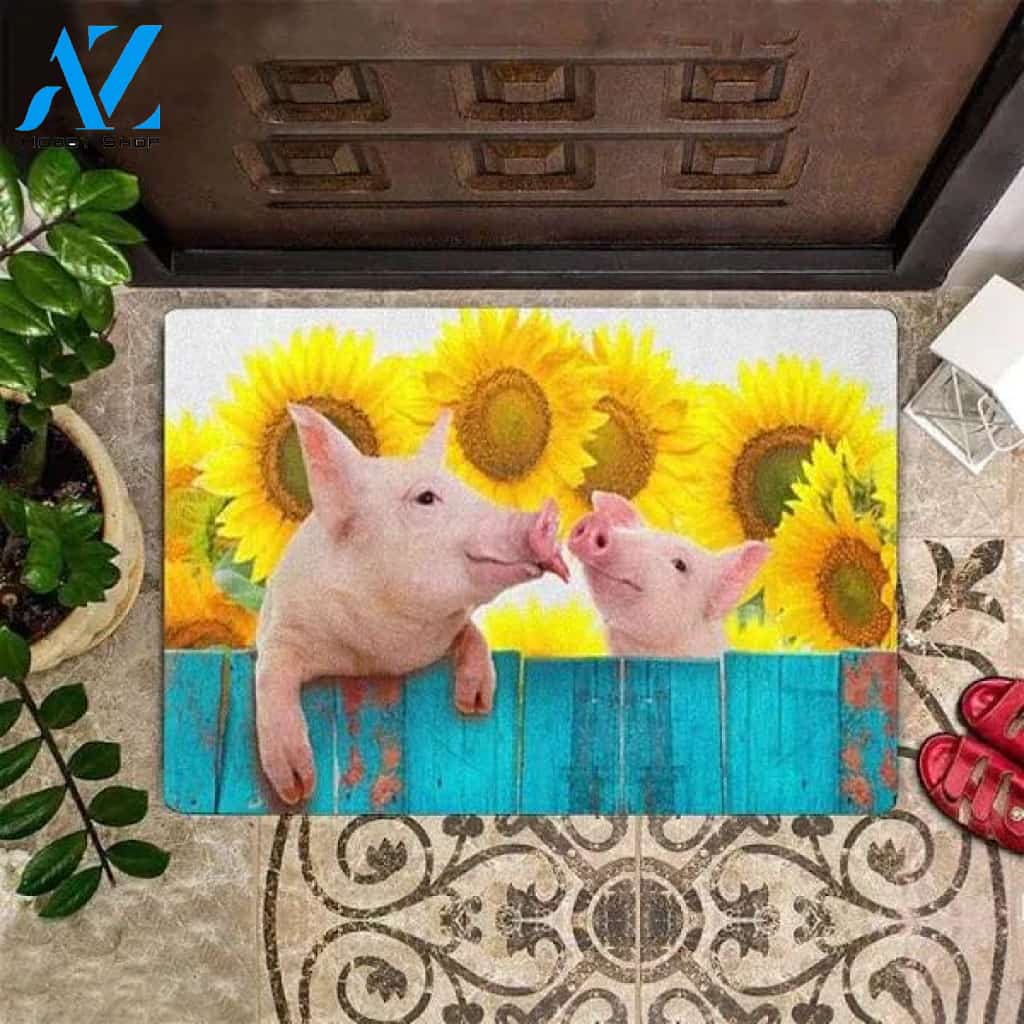 Pig Sunflower Doormat Funny Cute Front Door Mat Decorative Gift For Pig Lover Idea,