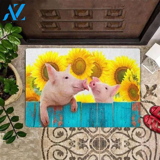 Pig Sunflower Doormat Funny Cute Front Door Mat Decorative Gift For Pig Lover Idea,