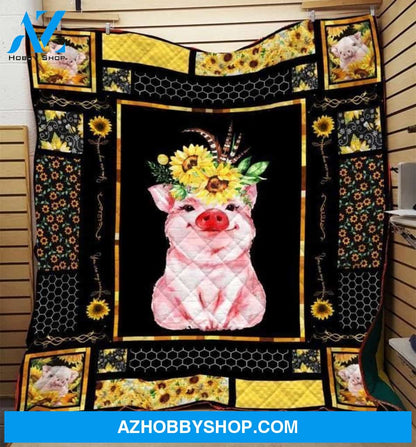 Pig Sunflower Fleece Blanket