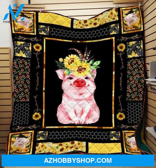 Pig Sunflower Fleece Blanket