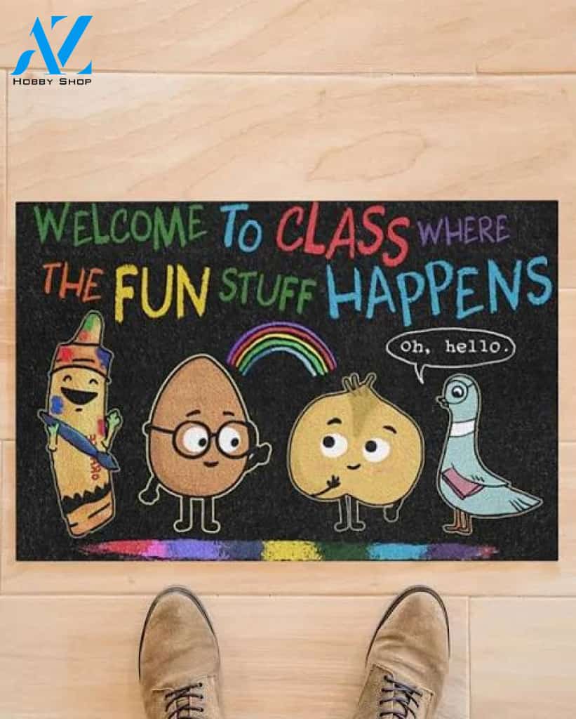 Pigeon Teacher Welcome To Class Back To School Cute Funny Indoor And Outdoor Doormat Warm House Gift Welcome Mat Birthday Gift For Kids Student Class Teacher School