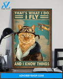 Pilot Cat Poster That's What I do I Fly And I Know Things Vintage Poster Canvas, Wall Decor Visual Art