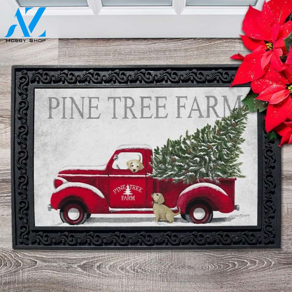 Pine Tree Red Truck Doormat - 18" x 30"