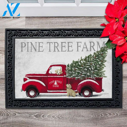 Pine Tree Red Truck Doormat - 18" x 30"