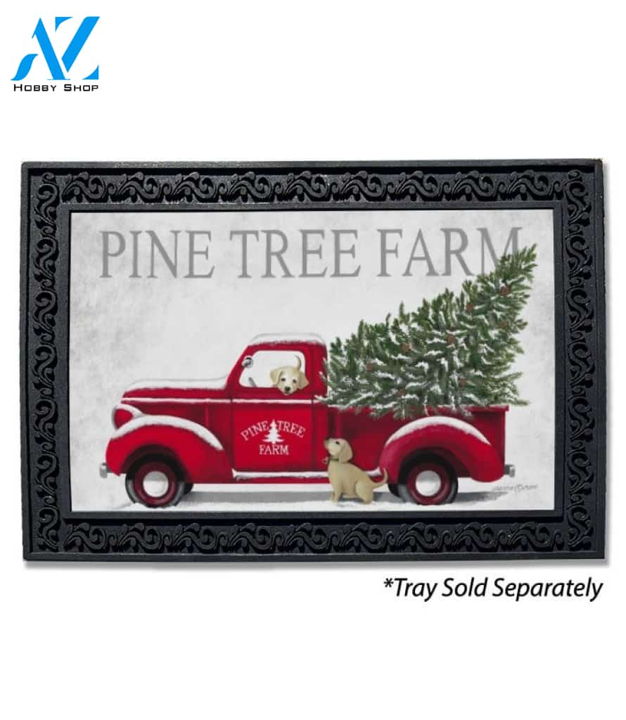 Pine Tree Red Truck Doormat - 18" x 30"