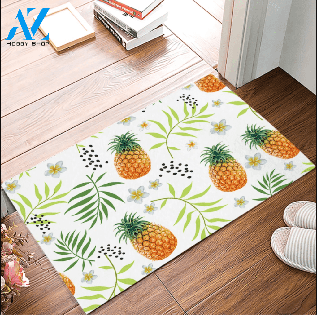 Pineapples And Frangipani Flower Doormat Welcome Mat Housewarming Gift Home Decor Funny Doormat Gift Idea For Fruit Lovers