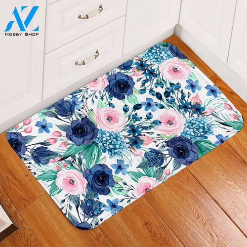 Pink & Blue Roses Door Mat