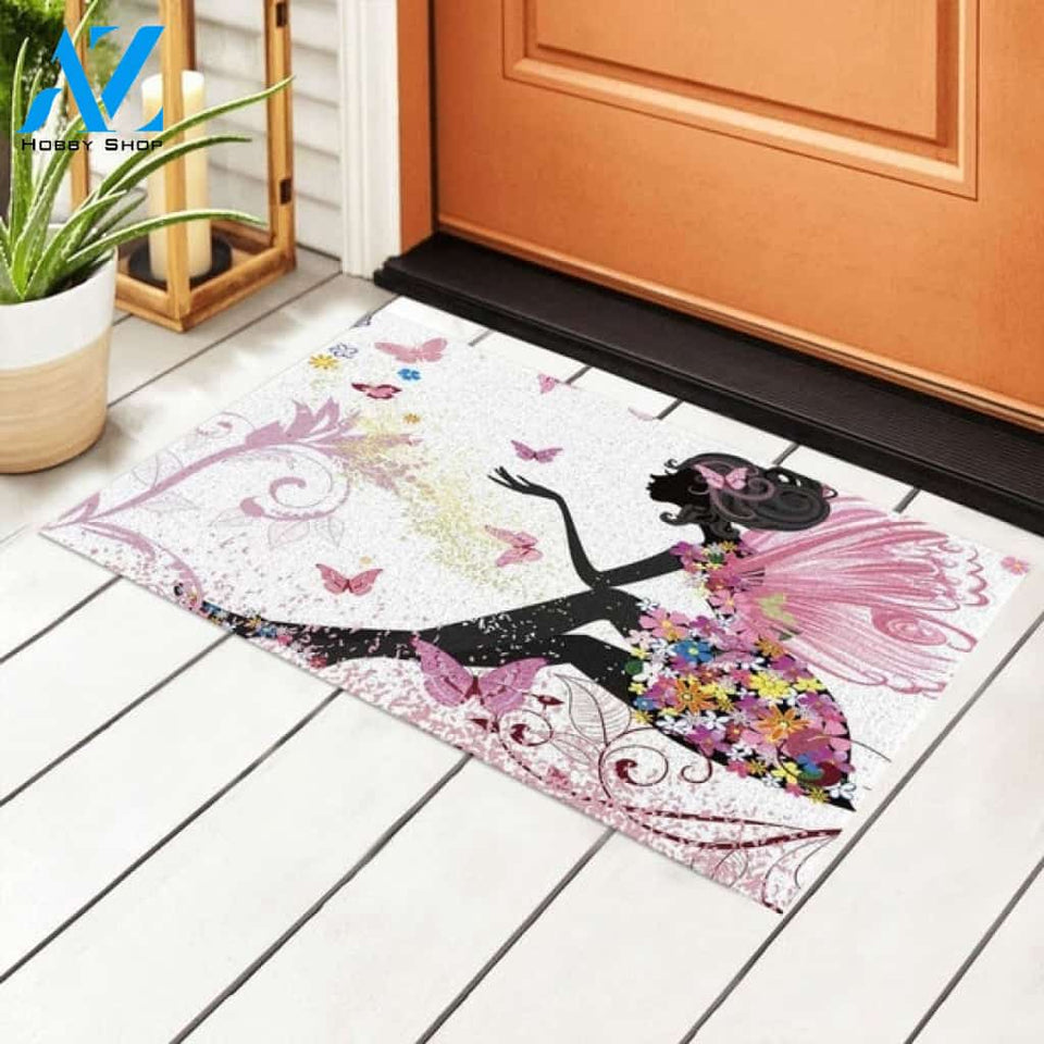 Pink Butterfly Beautiful Girl Doormat Welcome Mat House Warming Gift Home Decor Gift for Butterfly Lovers Funny Doormat Gift Idea