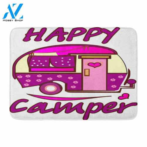 Pink Car Bus Happy Camper Doormat Welcome Mat House Warming Gift Home Decor Funny Doormat Gift Idea