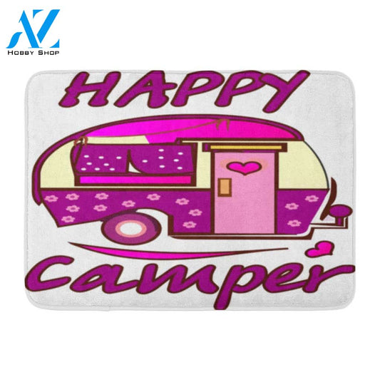 Pink Car Bus Happy Camper Doormat Welcome Mat House Warming Gift Home Decor Funny Doormat Gift Idea