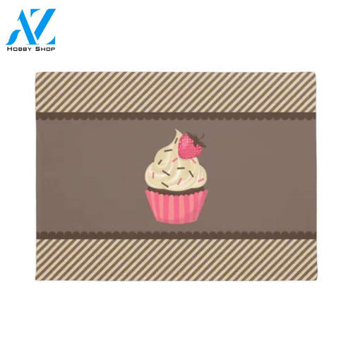 Pink Cream Brown Stripes Strawberry Cupcake Doormat Welcome Mat House Warming Gift Home Decor Funny Doormat Gift Idea