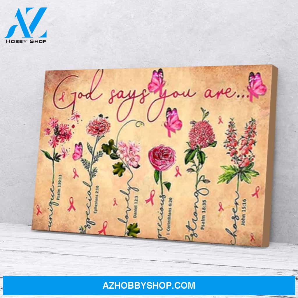 Pink Flower Butterfly Breast Cancer Poster, God Says You Are Wall Art Prints, Art Poster, Farmhouse Decor