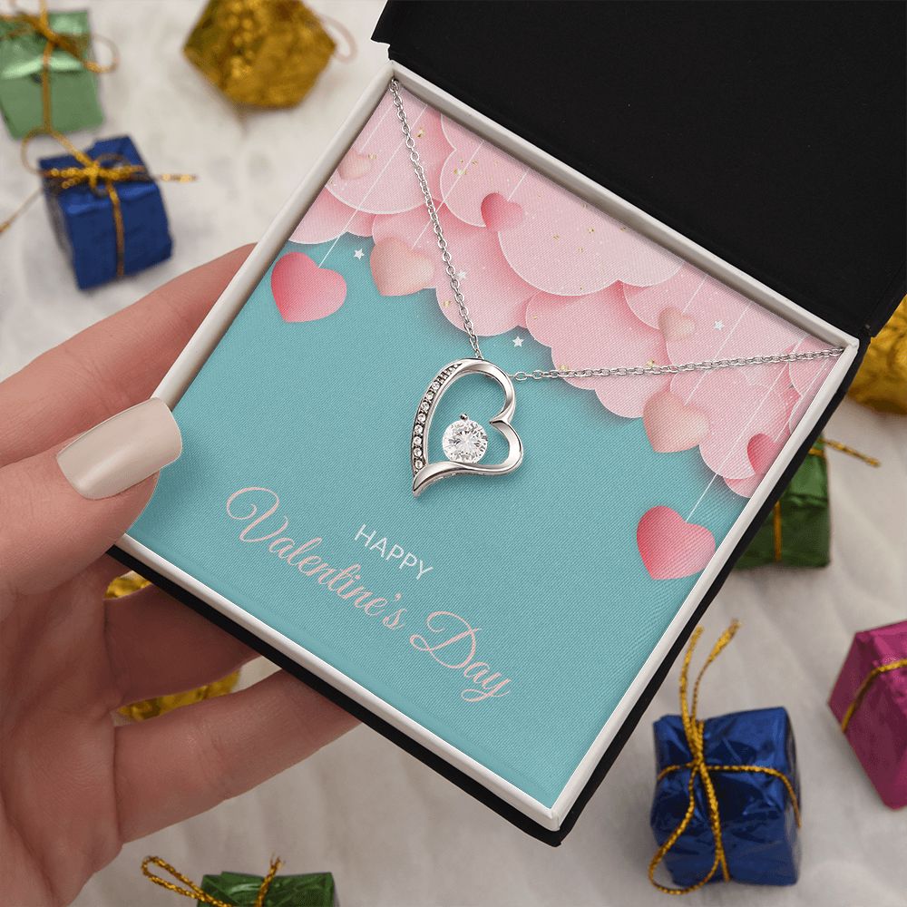 Pink Hearts Happy Valentine's Day Forever Love Heart Necklace