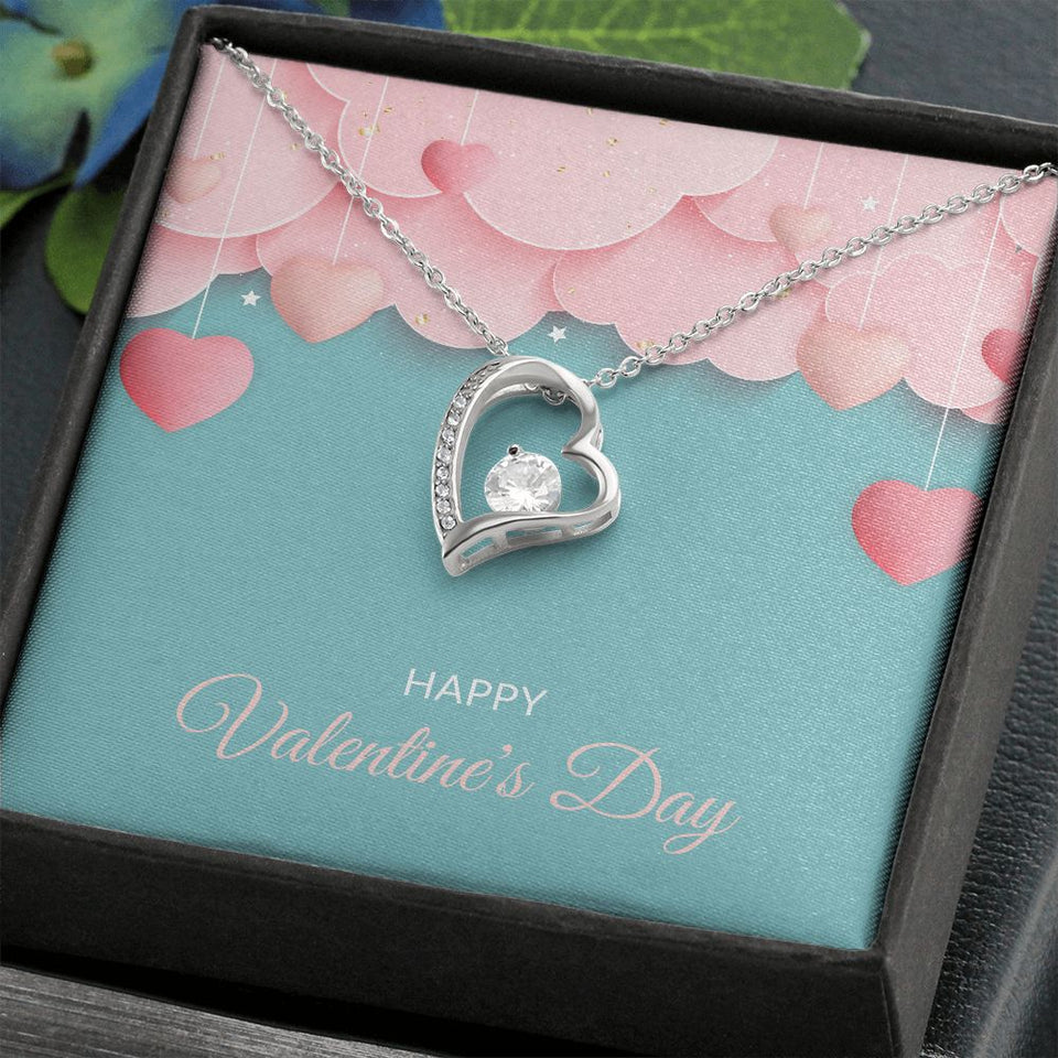 Pink Hearts Happy Valentine's Day Forever Love Heart Necklace