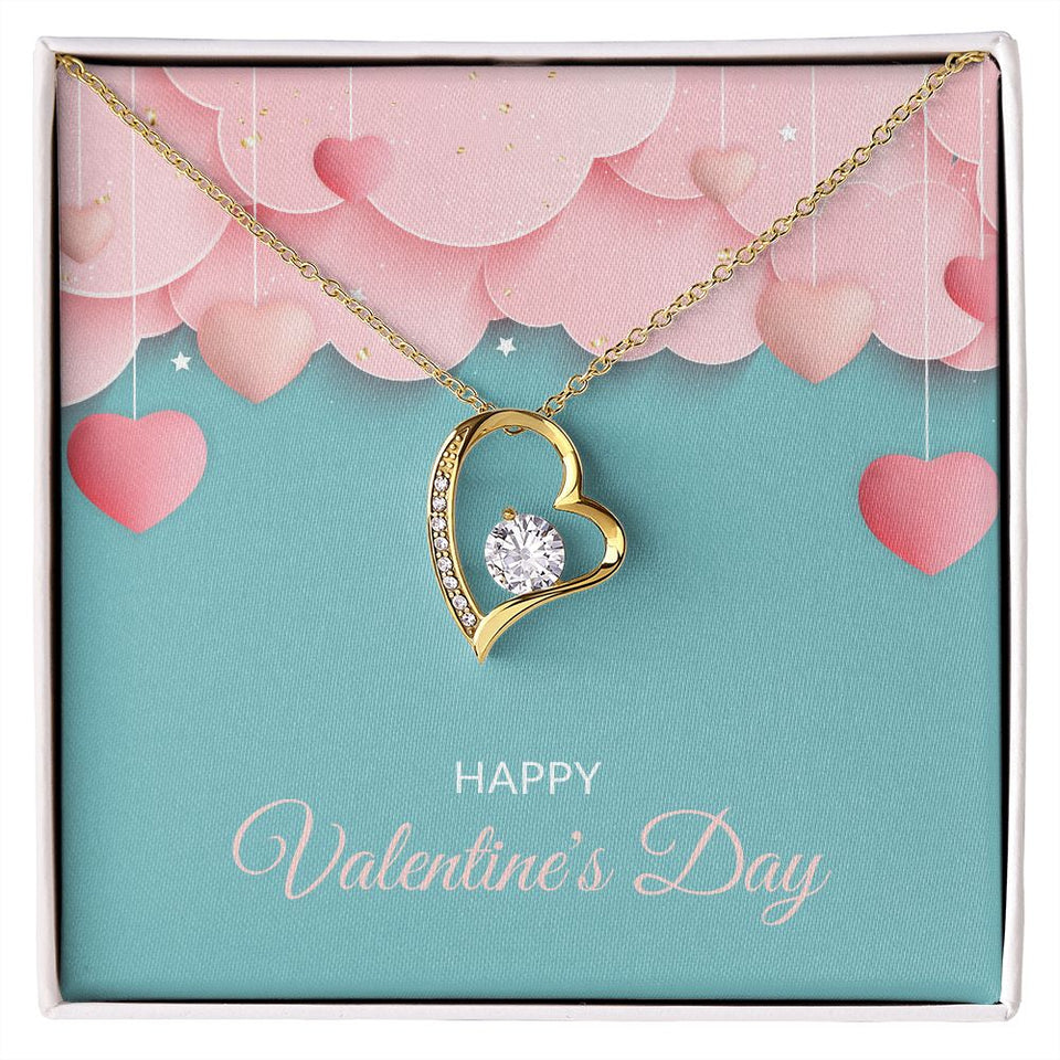 Pink Hearts Happy Valentine's Day Forever Love Heart Necklace