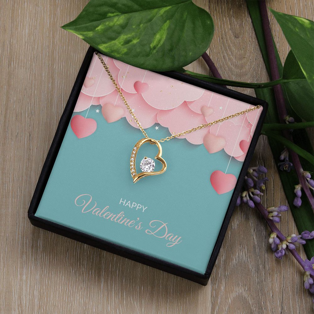 Pink Hearts Happy Valentine's Day Forever Love Heart Necklace