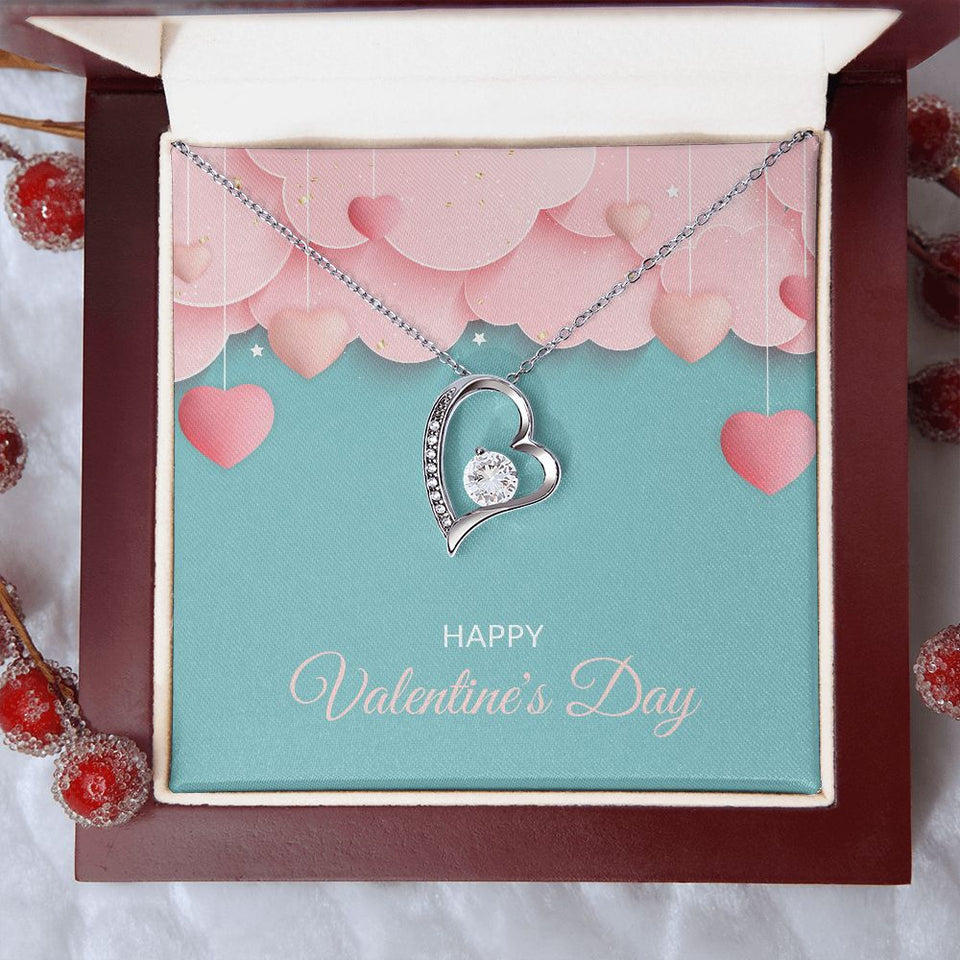 Pink Hearts Happy Valentine's Day Forever Love Heart Necklace