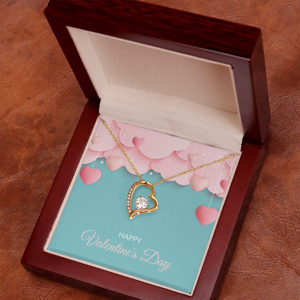 Pink Hearts Happy Valentine's Day Forever Love Heart Necklace