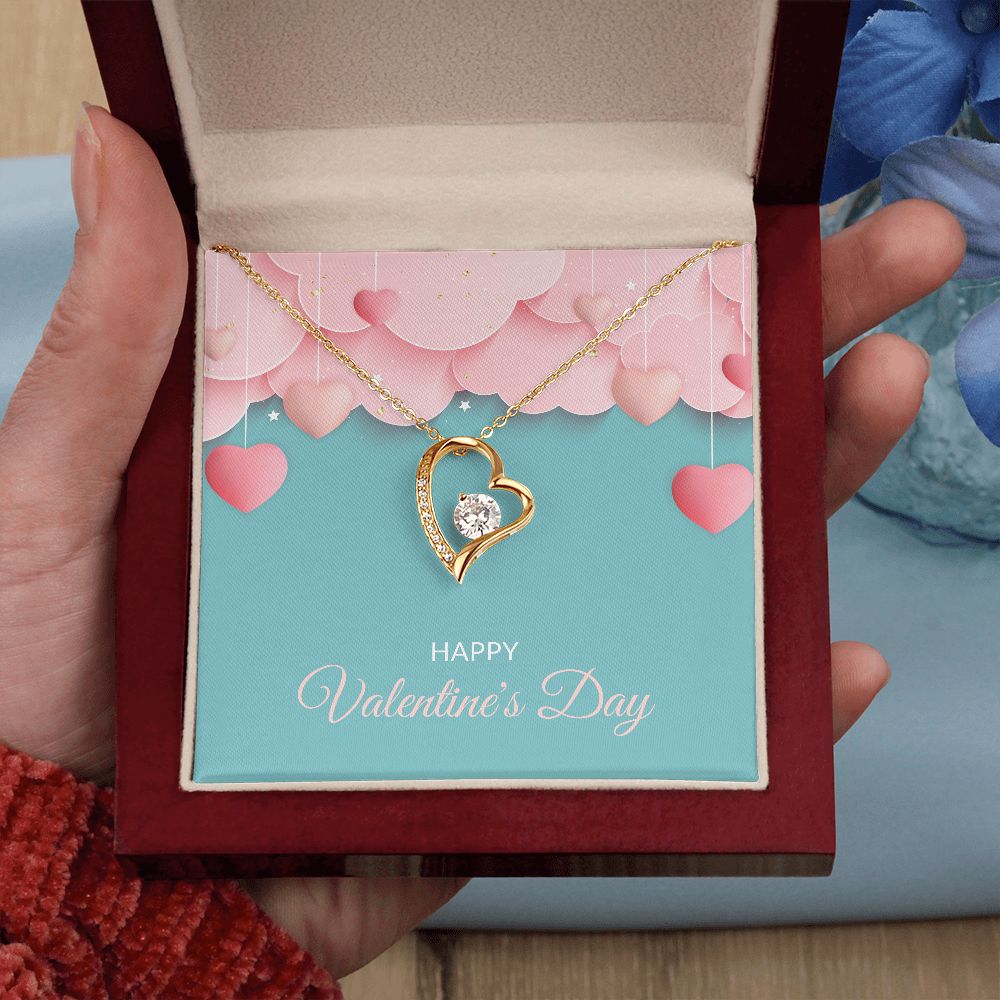 Pink Hearts Happy Valentine's Day Forever Love Heart Necklace