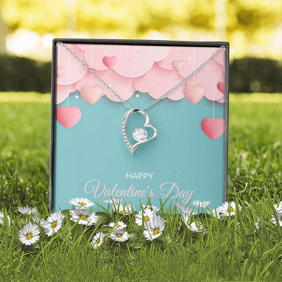 Pink Hearts Happy Valentine's Day Forever Love Heart Necklace