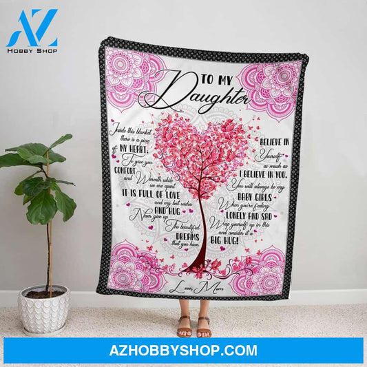 Personalized Blanket, Pink Mandala Mom Letter To My Daughter In This Blanket There Is A Piece Of My Heart Family Love Soft Fleece Blanket