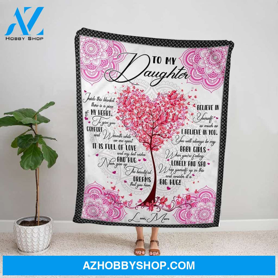 Personalized Blanket, Pink Mandala Mom Letter To My Daughter In This Blanket There Is A Piece Of My Heart Family Love Soft Fleece Blanket