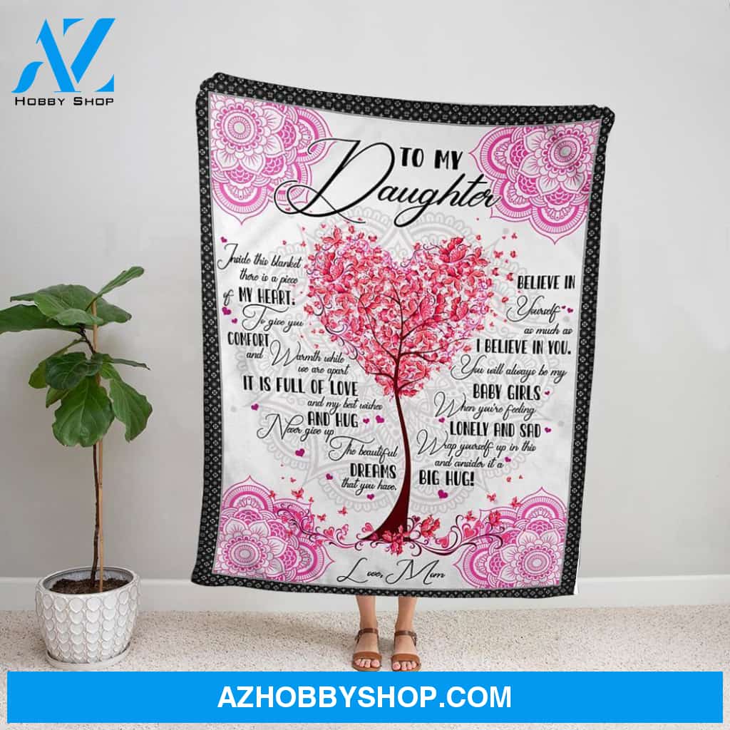 Personalized Blanket, Pink Mandala Mom Letter To My Daughter In This Blanket There Is A Piece Of My Heart Family Love Soft Fleece Blanket