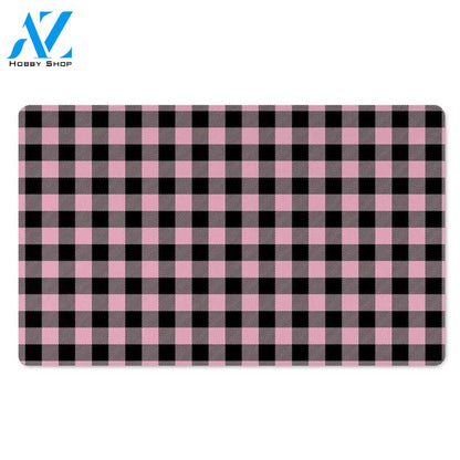 Pink Plaid Door Mat