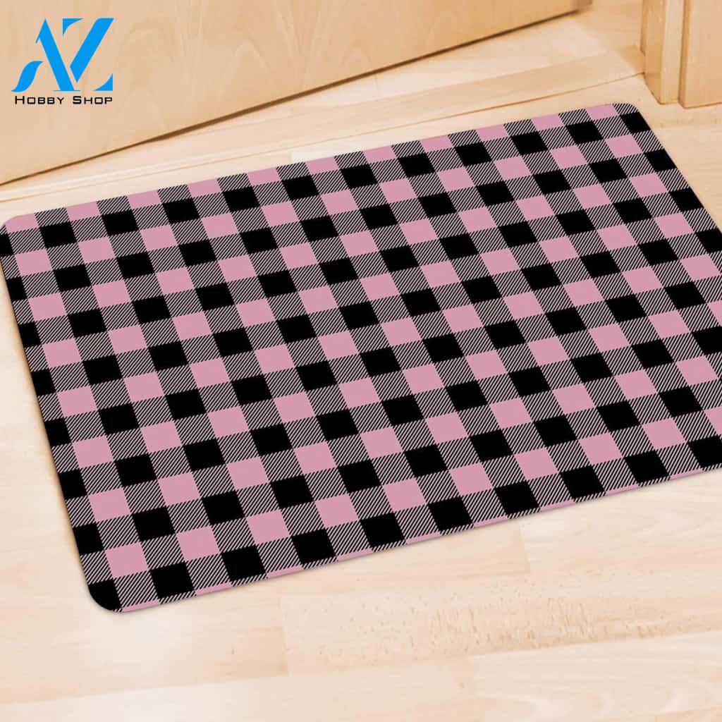 Pink Plaid Door Mat