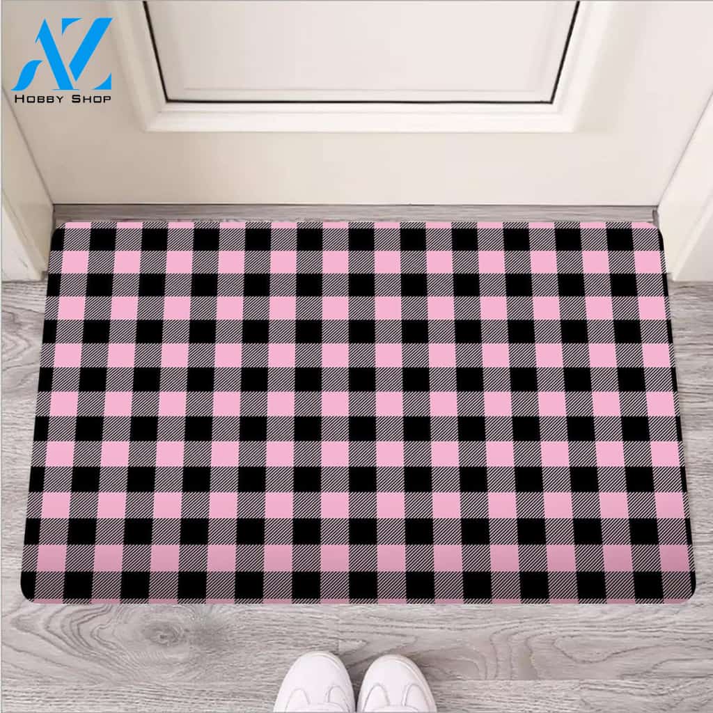 Pink Plaid Door Mat