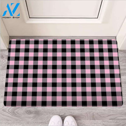 Pink Plaid Door Mat