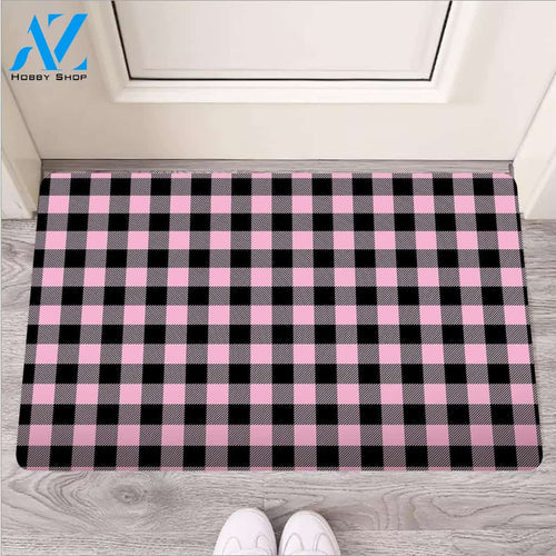 Pink Plaid Door Mat