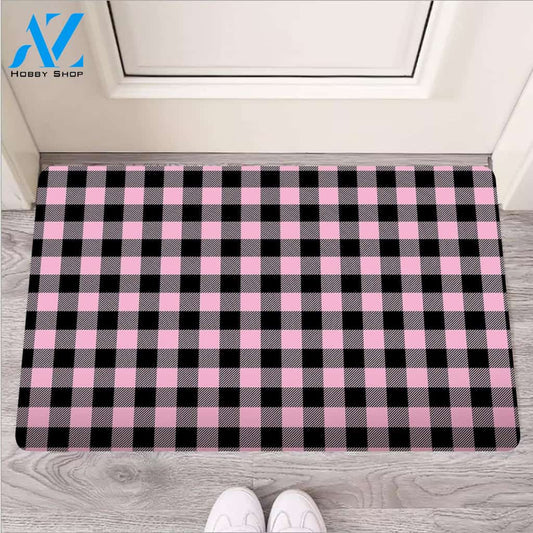 Pink Plaid Door Mat