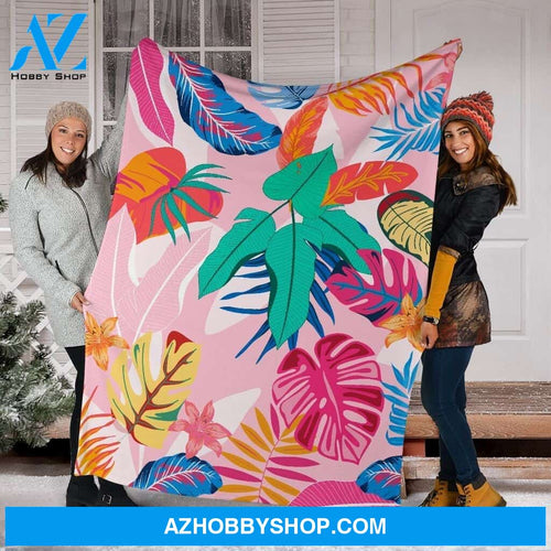 Pink Tropical Plant Design Fleece Blanket
