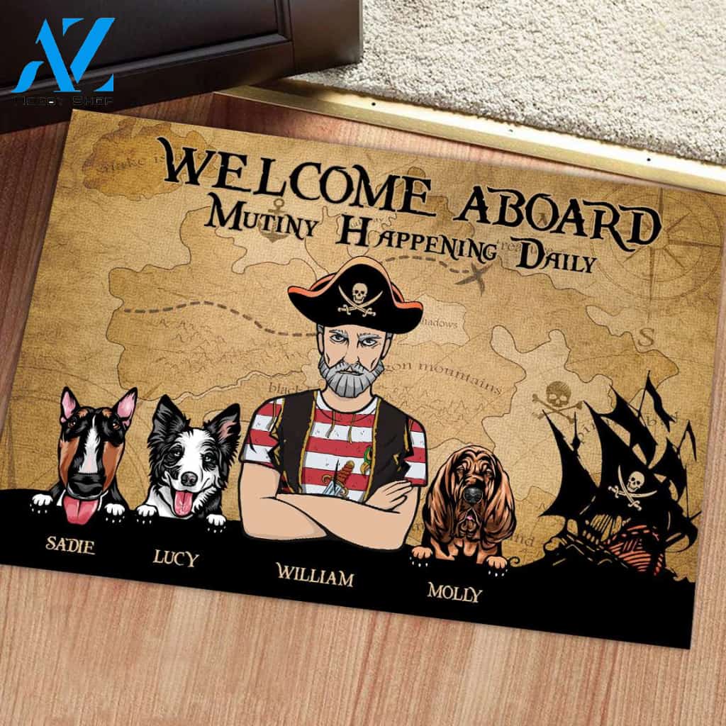 Pirate And Dog Welcome On Board Personalized Doormat | Welcome Mat | House Warming Gift