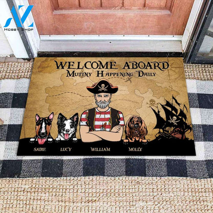 Pirate And Dog Welcome On Board Personalized Doormat | Welcome Mat | House Warming Gift