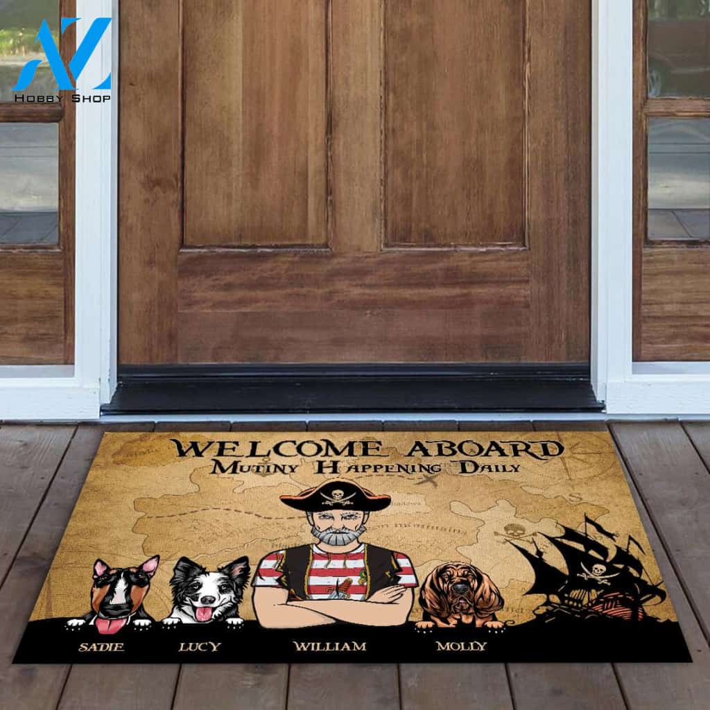 Pirate And Dog Welcome On Board Personalized Doormat | Welcome Mat | House Warming Gift