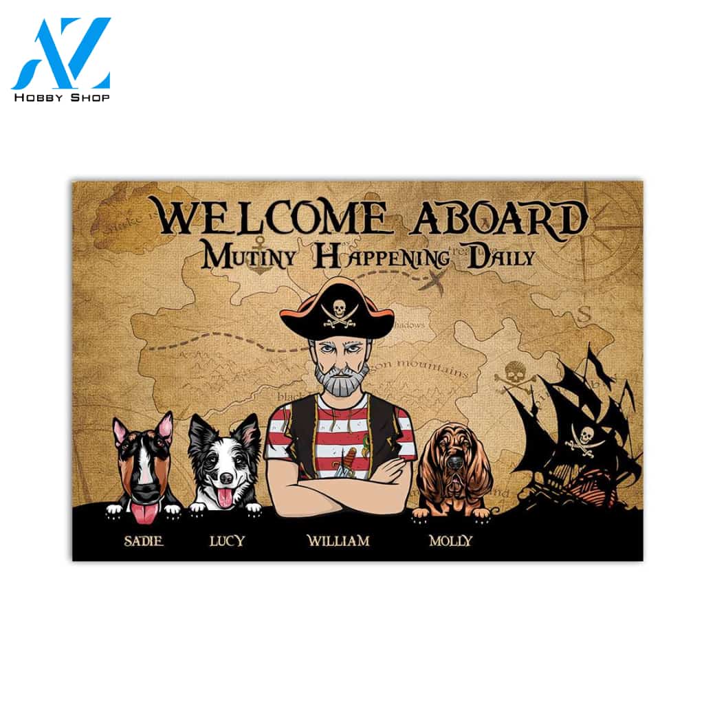 Pirate And Dog Welcome On Board Personalized Doormat | Welcome Mat | House Warming Gift