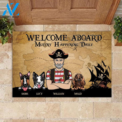 Pirate And Dog Welcome On Board Personalized Doormat | Welcome Mat | House Warming Gift