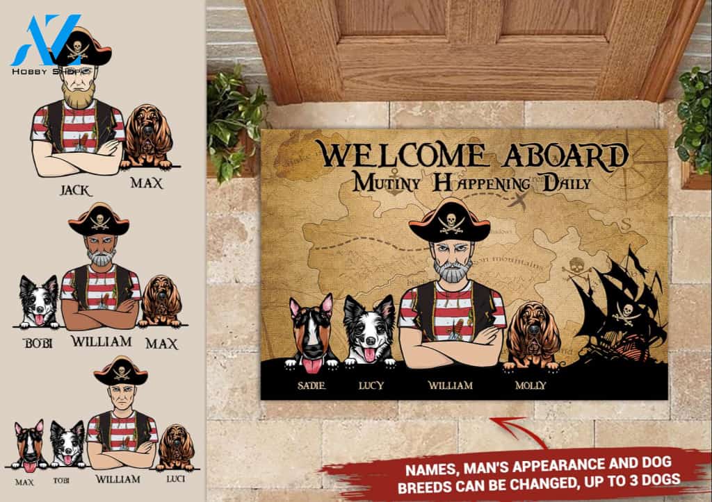 Pirate And Dog Welcome On Board Personalized Doormat | Welcome Mat | House Warming Gift