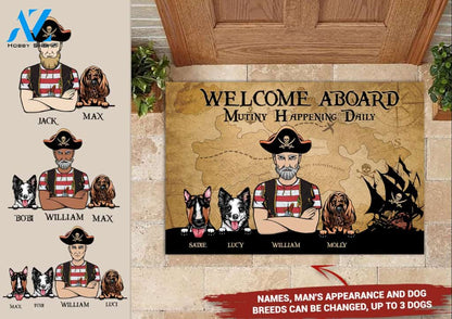 Pirate And Dog Welcome On Board Personalized Doormat | Welcome Mat | House Warming Gift
