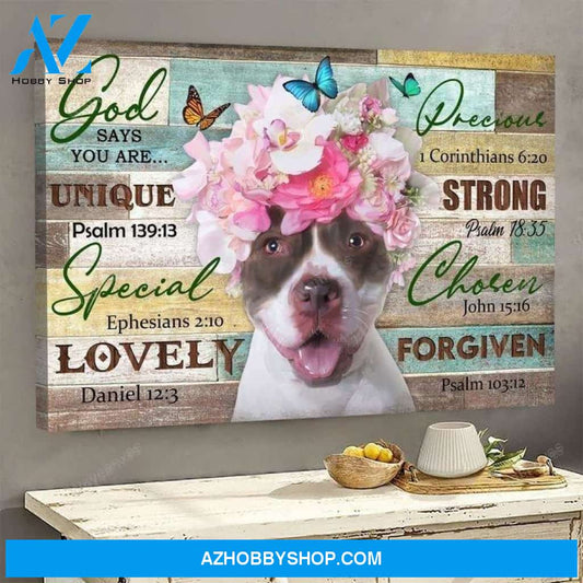 Pit bull and flowers - God says you are Landscape Canvas Prints - Wall Art