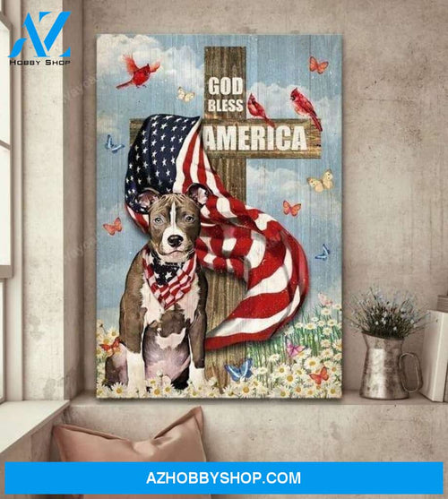 Pit bull - God bless America Pitbull Portrait Canvas Prints - Wall Art