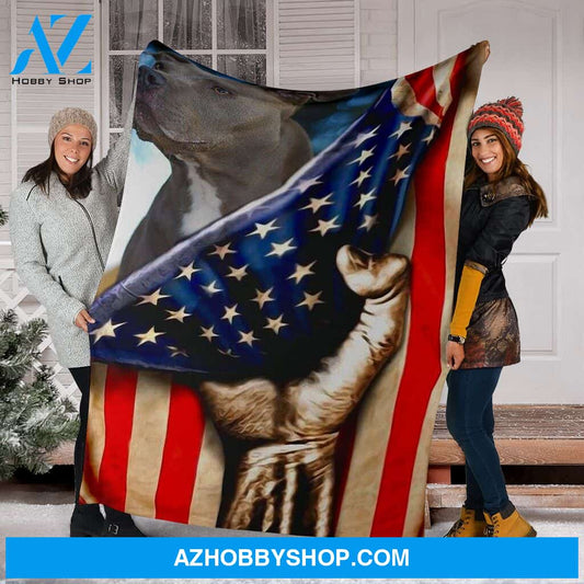 Pitbull Behind The Flag Fleece Blanket