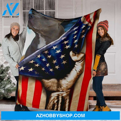 Pitbull Behind The Flag Fleece Blanket
