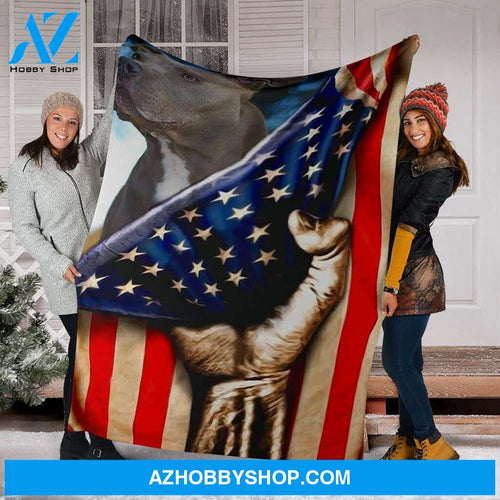 Pitbull Behind The Flag Fleece Blanket