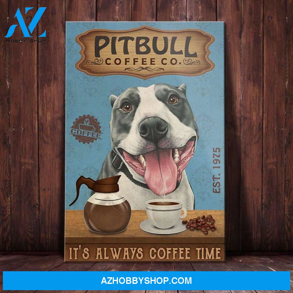 Pitbull Dog Coffee House Canvas Wall Art, Wall Decor Visual Art