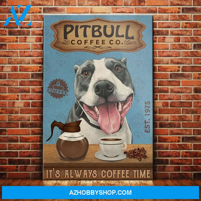Pitbull Dog Coffee House Canvas Wall Art, Wall Decor Visual Art