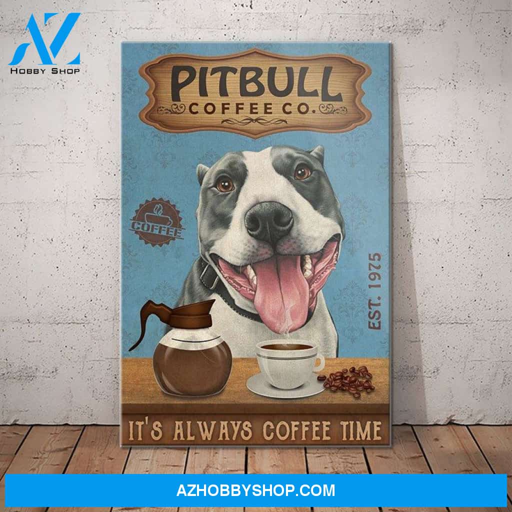 Pitbull Dog Coffee House Canvas Wall Art, Wall Decor Visual Art