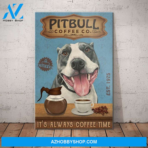 Pitbull Dog Coffee House Canvas Wall Art, Wall Decor Visual Art